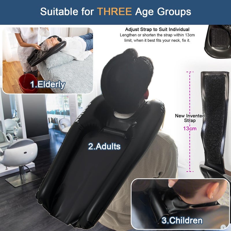 Goping Hair Washing Basin Strap Adjustable Splash-Proof Inflatable Hair Washing Sink for Bedridden Portable Wheelchair Shampoo Bowls for Handicapped - Image 2